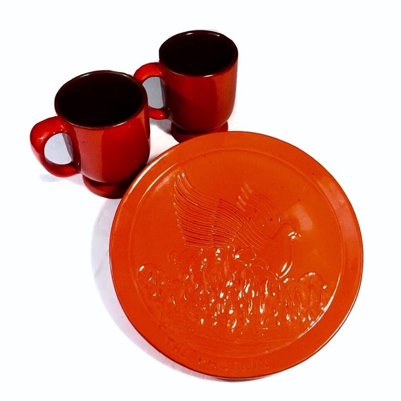 Vintage Frankoma Phoenix Plate & Mugs Pottery Set - Picture 8 of 9